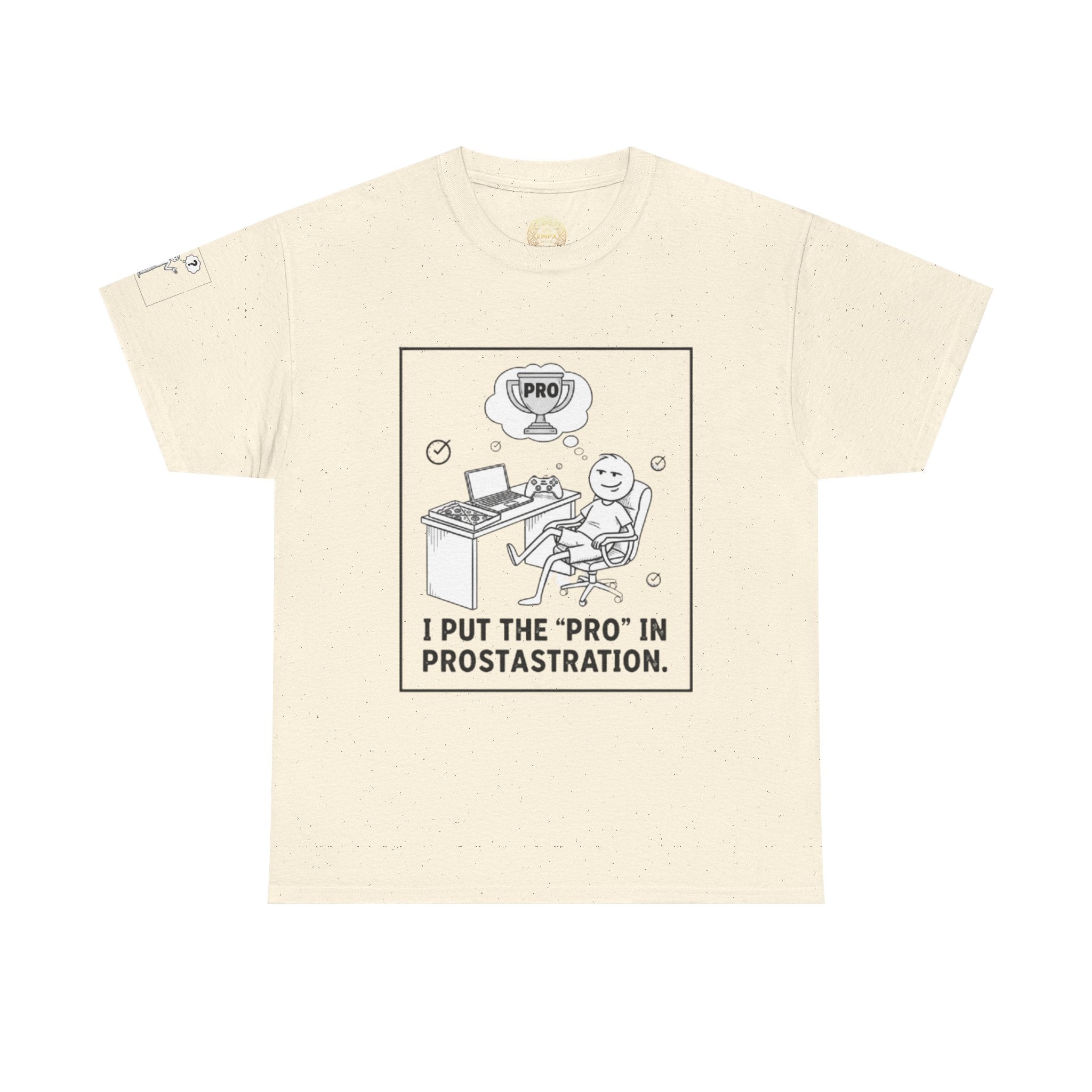 Pro in Prostrastration T‑Shirt — Funny Work-From-Home Office Humor Tee