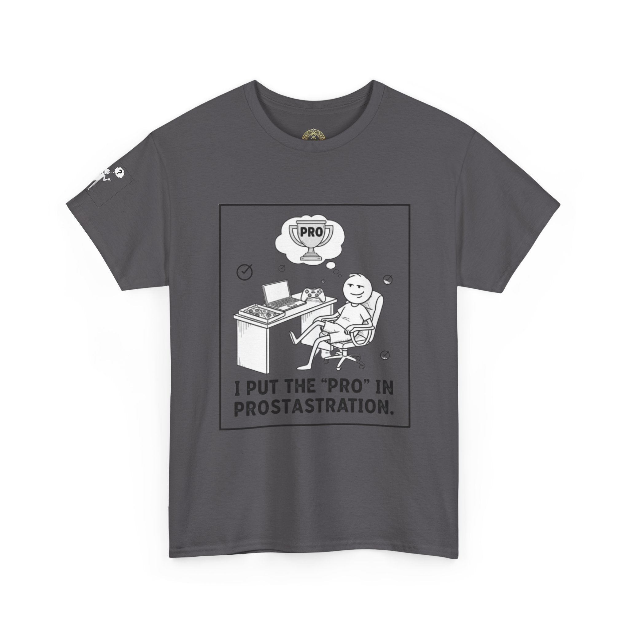 Pro in Prostrastration T‑Shirt — Funny Work-From-Home Office Humor Tee