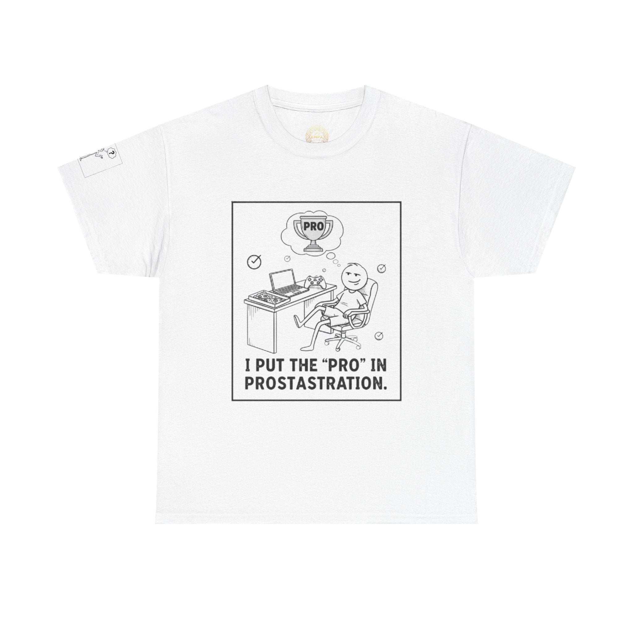 Pro in Prostrastration T‑Shirt — Funny Work-From-Home Office Humor Tee